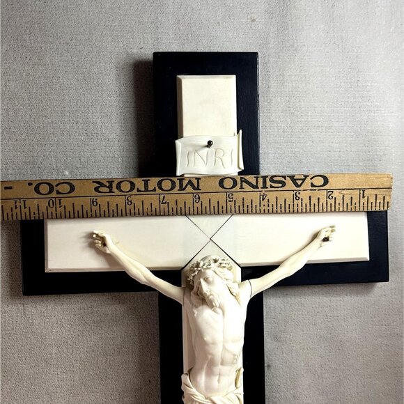 Large Crucifix Wood and Resin 1950s Catholic Clergy Labeled 21" - Picture 6 of 6